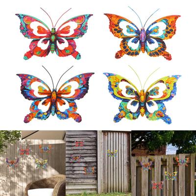 Decorative Metal Butterfly Wall Hangings Colorful Butterflies Iron Sculpture Garden Ornament for Fence and Patio Decors