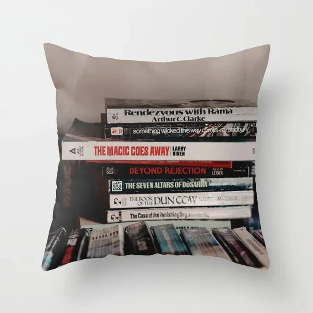 Stacked Magazine Printed Pattern Cushion Cover for Home Bedroom Living Room Sofa Decoration Square Pillow