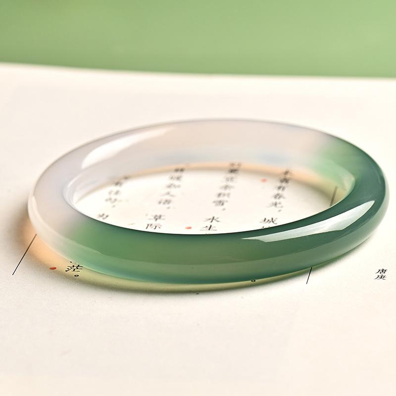 

Браслет из натурального масляного голубого градиентного агата, модный браслет с изумрудом, браслет из нефрита, женский подарок 60-62mm