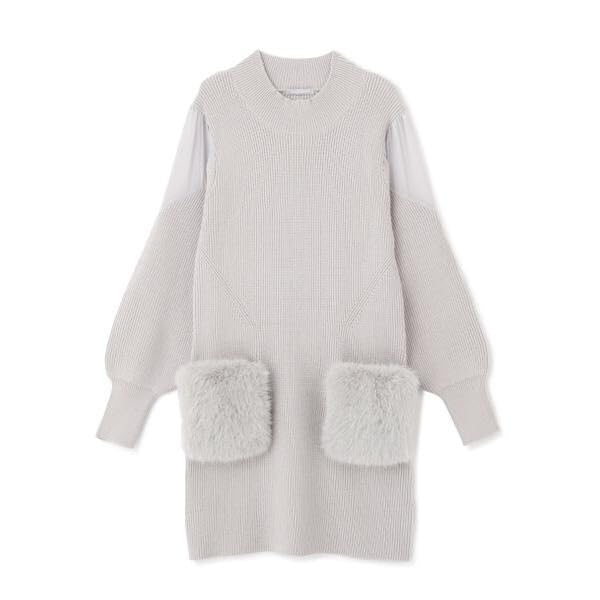 Jill by Jill Stuart Casual Dress, Faux Fur Pocket Knit Dress, Web-Exclusive Color: Black, Beige