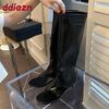 Mode Mode Reißverschlüsse Damen Kniehohe Stiefel Schuhe mit niedrigem Absatz Damen Zehenfrei Schuhwerk Damen Absatzsandalen Stiefeletten Zehentrenner
