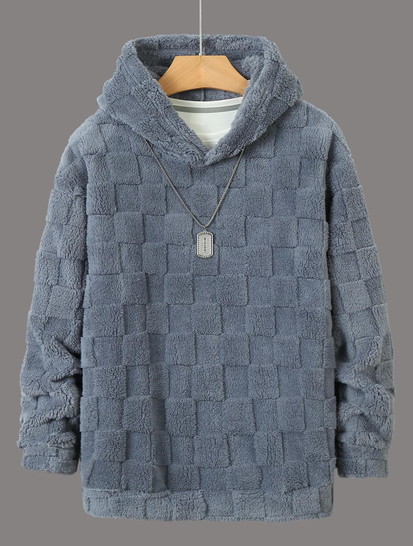 

Європейський стиль картатий худі з круглим вирізом, довгим рукавом, приталеного крою, повсякденна толстовка для осені та зими S сірий