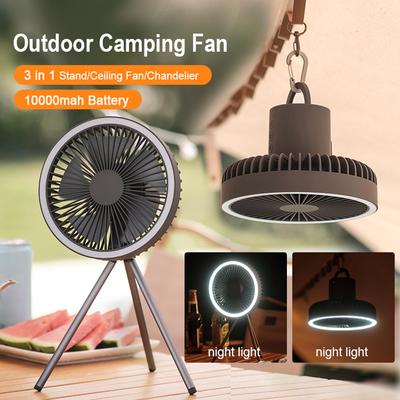 Camping-Ventilator, wiederaufladbarer tragbarer Desktop-Umwälzventilator, kabelloser elektrischer Deckenventilator mit 10000 mAh 4000 mAh Power Bank, LED-Beleuchtung