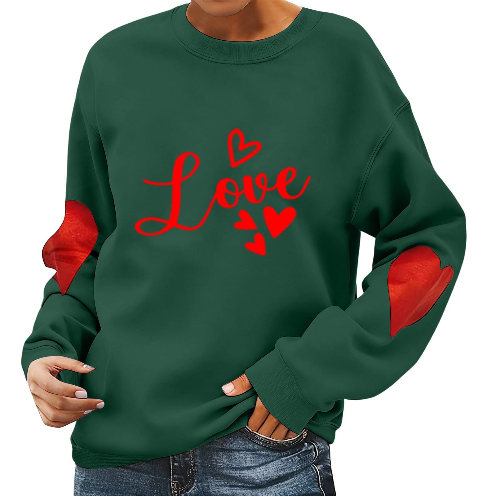 

Ladies Valentine s Day Printed Casual Long Sleeved Sports Hoodie Top M зелений