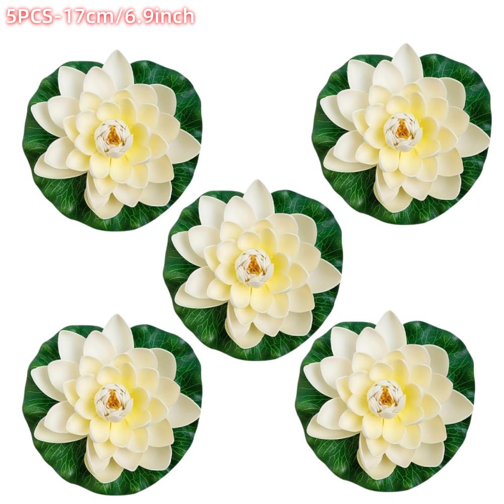 5/7pcs, Artificial Lotus, Realistic Water Floating Foam Lotus, Fake Water Lily Leaves, Home Garden Yard Pond, Home Decor