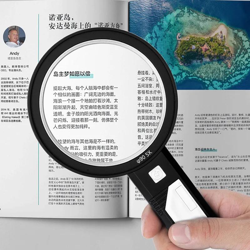 5x 10x 15x Detachable Double-layer Lens Magnifier Handheld Magnifying Glass With Led Uv Light For Reading