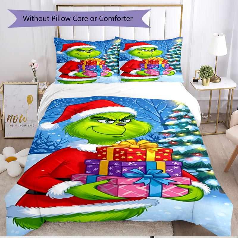 Set copripiumino 3 pezzi (1*Copripiumino + 2*Federe, Senza Nucleo), Set Biancheria da Letto Morbido Stagione Unica con Stampa Grinch, Regalo Decorazione Camera da Letto