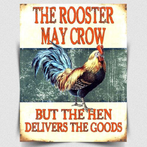 f1METAL WALL SIGN PLAQUE THE ROOSTER MAY CROW HEN DELIVERS THE EGGS kitchen decor 20x30cm（7.8x11.8inch）
