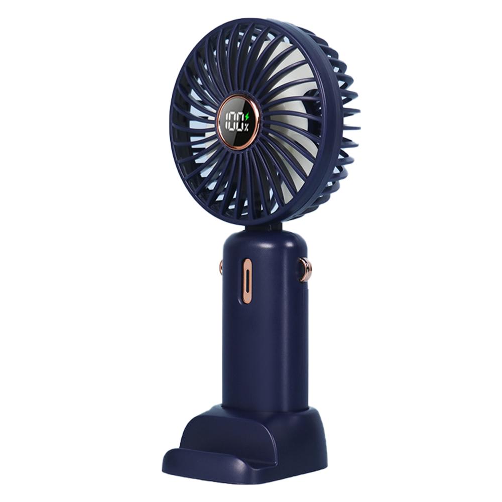 

Mini Handheld Fan Foldable Digital Display Rechargeable Electric Fan with Base Blue