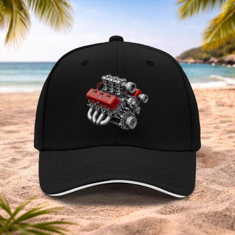 Red Engine Baseball Cap Unisex for Weddings Festivals Cycling Camping Photography Multiple Colors