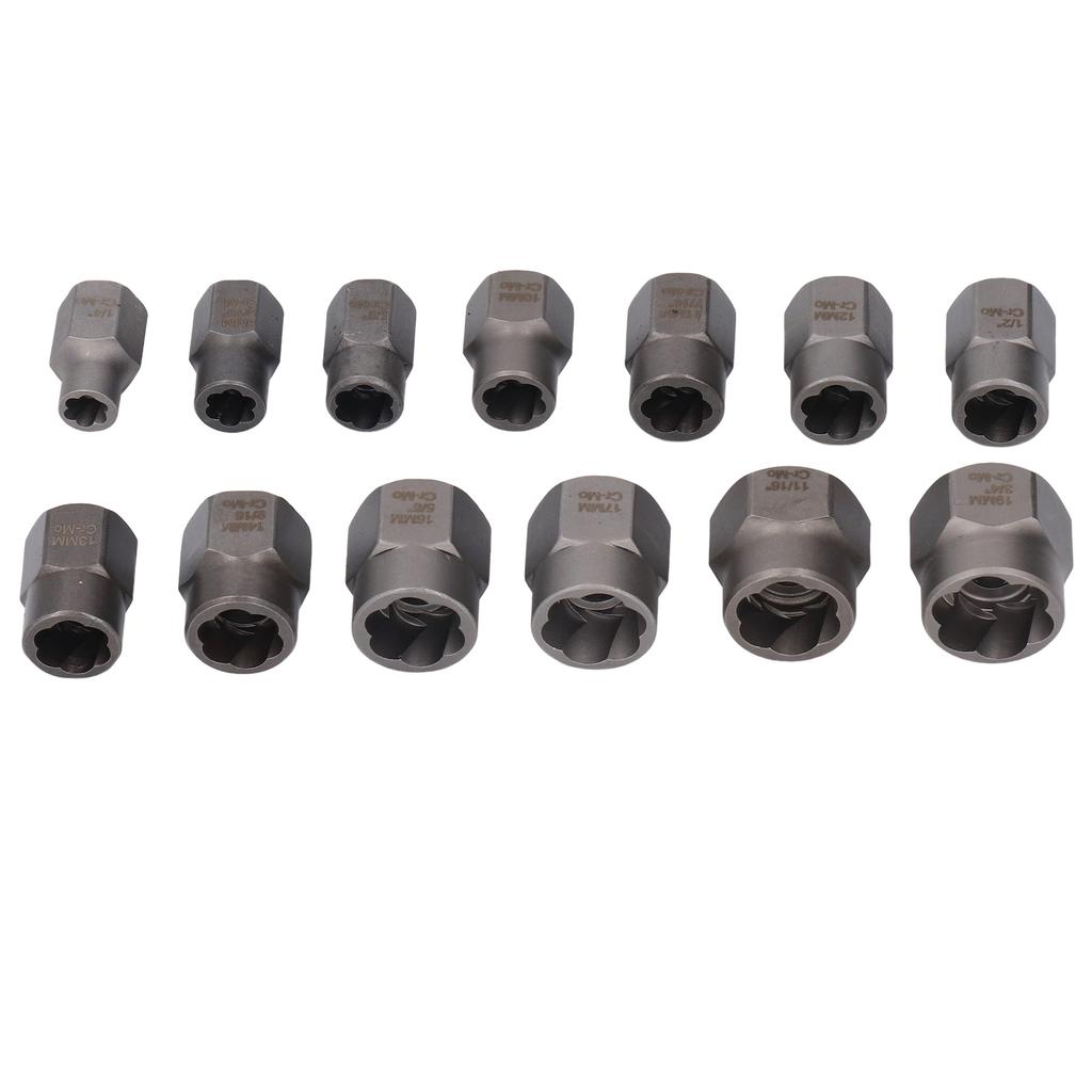 15 Pcs Set Bolt Extractor 1 4 to 3 4 Inch Cr Mo Steel Damaged Bolt and Nut Remover Extension Rod Kit
