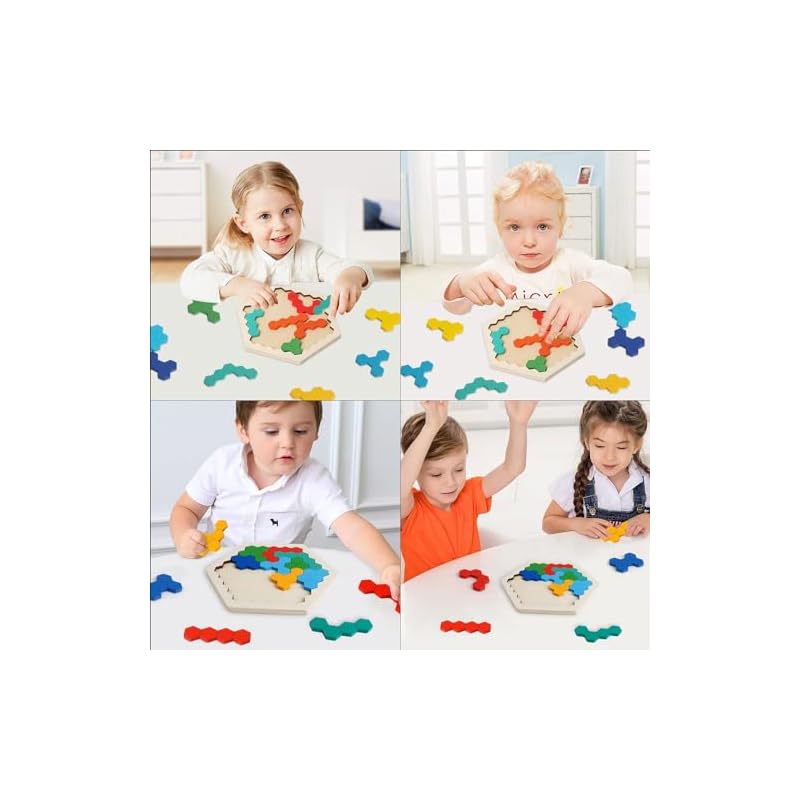 SANJAOYEE Wooden Tetris Puzzle, Ages 6-7, Develops Shape Sense with Colors and Shapes, Elementary School Girls and Boys, Birthday Gift, Building