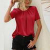Casual Loose Short Sleeve Shirt Women Tops 2023 Summer  Solid Fashion Pleated Blouse O-neck Office Lady Clothes Blusas 24861