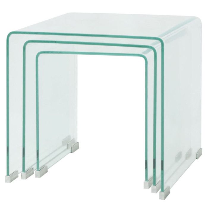 Ensemble de tables gigognes - vidaXL - 3 Pièces - Verre trempé - Transparent - Design contemporain
