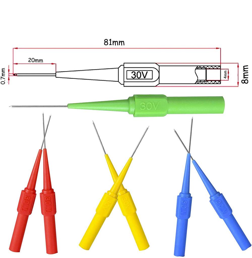 Cleqee Test Probe Insulation Piercing Test 4mm Banana Jack Back Small IC Multimeter Piercing Multimeter Test Automotive Insulation Needles 15-Pack