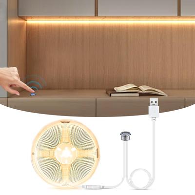 Sensor de toque regulável COB LED Strip Light USB 5V Interruptor de toque embutido Fita LED DIY Estante de livros Armário de exibição Lâmpada de luz de fundo de TV
