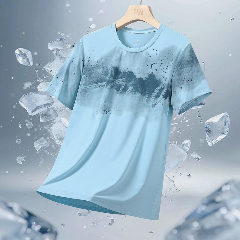 Ice Silk T-shirt Men s Thin Loose Elastic Quick-drying Sports Short-sleeve Upper 2XL светло-синий 1240₽