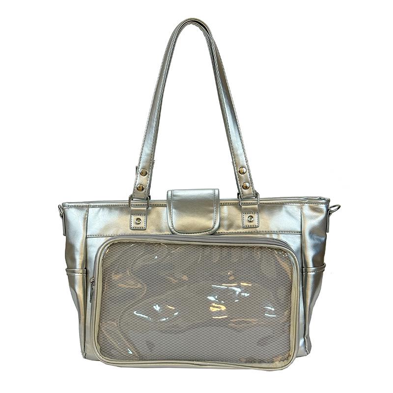 Japanese-Style Large Capacity Transparent PU Multi-Use Backpack, Crossbody & Handbag with Anime Badge