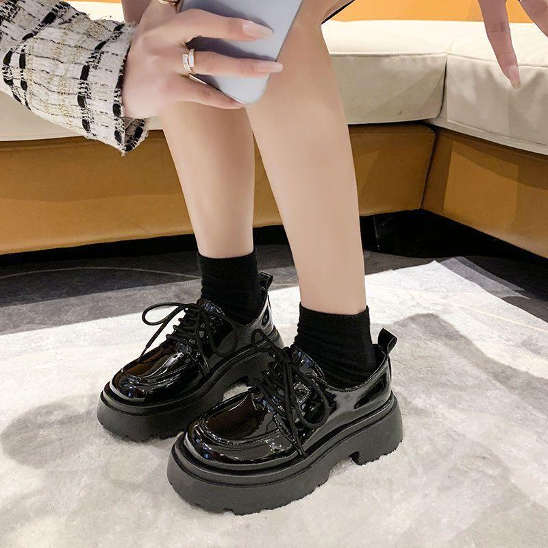 Fashion With Medium Heels Black Normal Leather Casual Women's Summer Footwear Shoes for Woman 2024 Moccasins Platform Chic and Elegant E