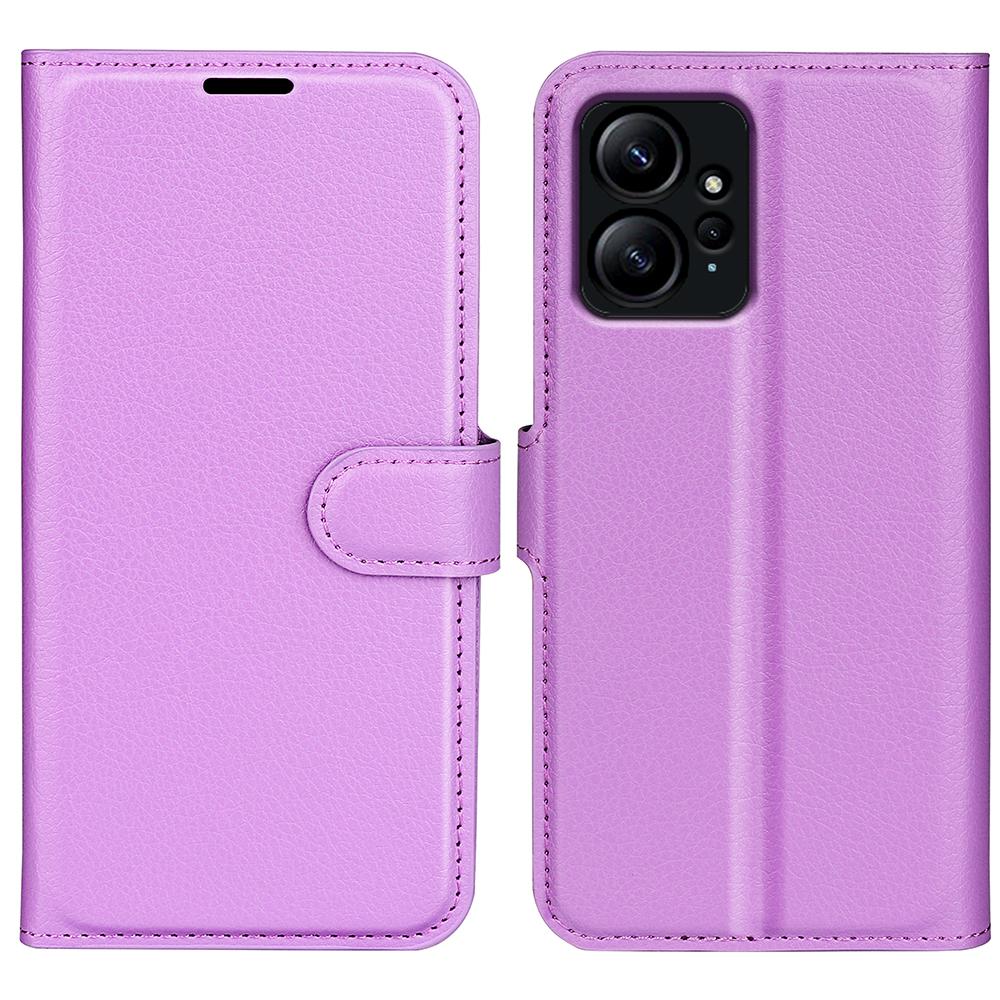

For Xiaomi Redmi Note 12 4G Litchi Texture PU Leather Wallet Anti-drop Shell Flip Stand Phone Case Purple