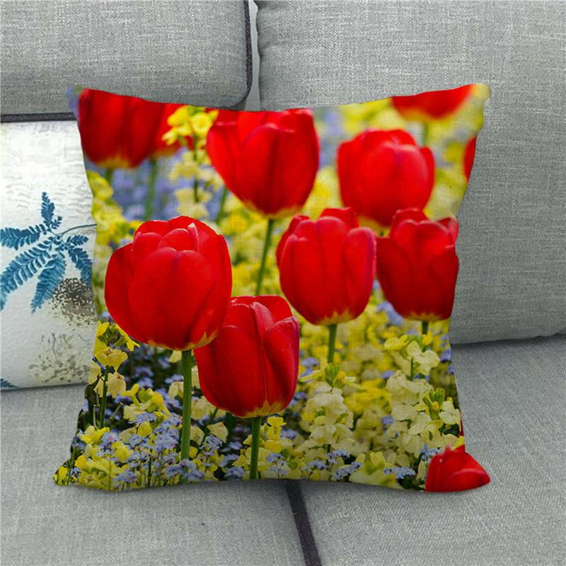 Watercolor Painting Of Beautiful Tulips Digital Printing Short Plush Pillow Covers For Car Sofa Office Cushion Cover Home Goods