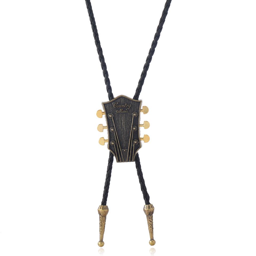 

Винтажное регулируемое кожаное гитарное колье-боло античный бронзовый