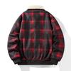 Flip Over Collar with Added Velvet, Thickened Checkered Pattern, Sports and Leisure Outdoor Men's Jacket, Cotton Jacket