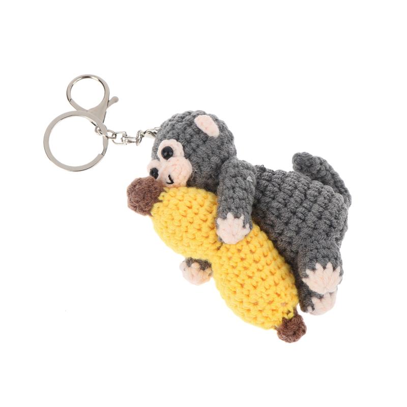 Cute Crochet Monkey Banana Keychain Handmade Knitted Animal Bag Charm Backpack Pendant Key Holder Lovely Gifts