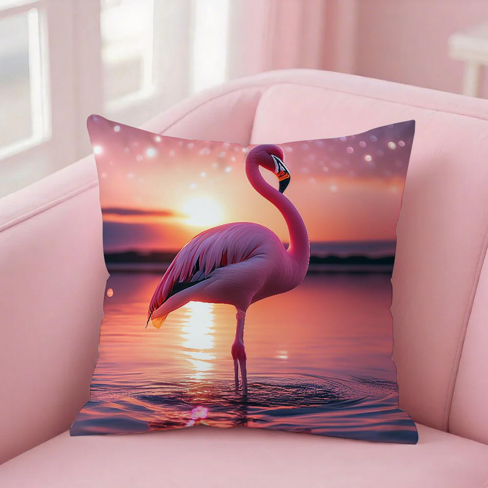 Flamingo Pillow Case Square Double-Sided Printing Sofa Cushion Cover Bedroom Bedside Pillowcover