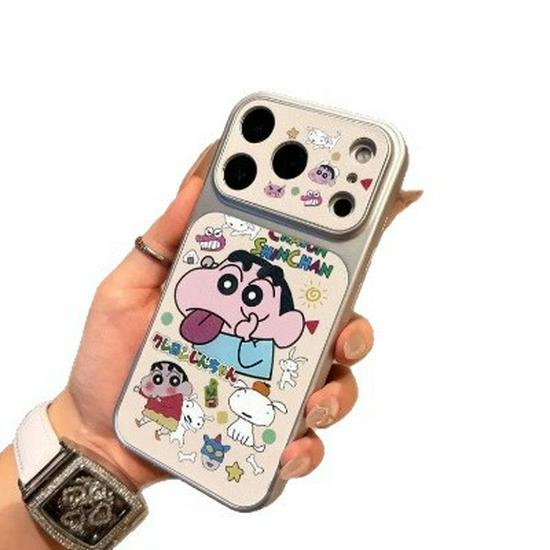 Shin-chan Full Coverage Compatible Apple Phone Case for 17 ProMax, Silver Frame, Corning Shell, Large Window, Personalized Design.