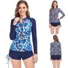 Printed Long Sleeve Zipper Swimsuit with Drawstring Flat Leg Shorts
