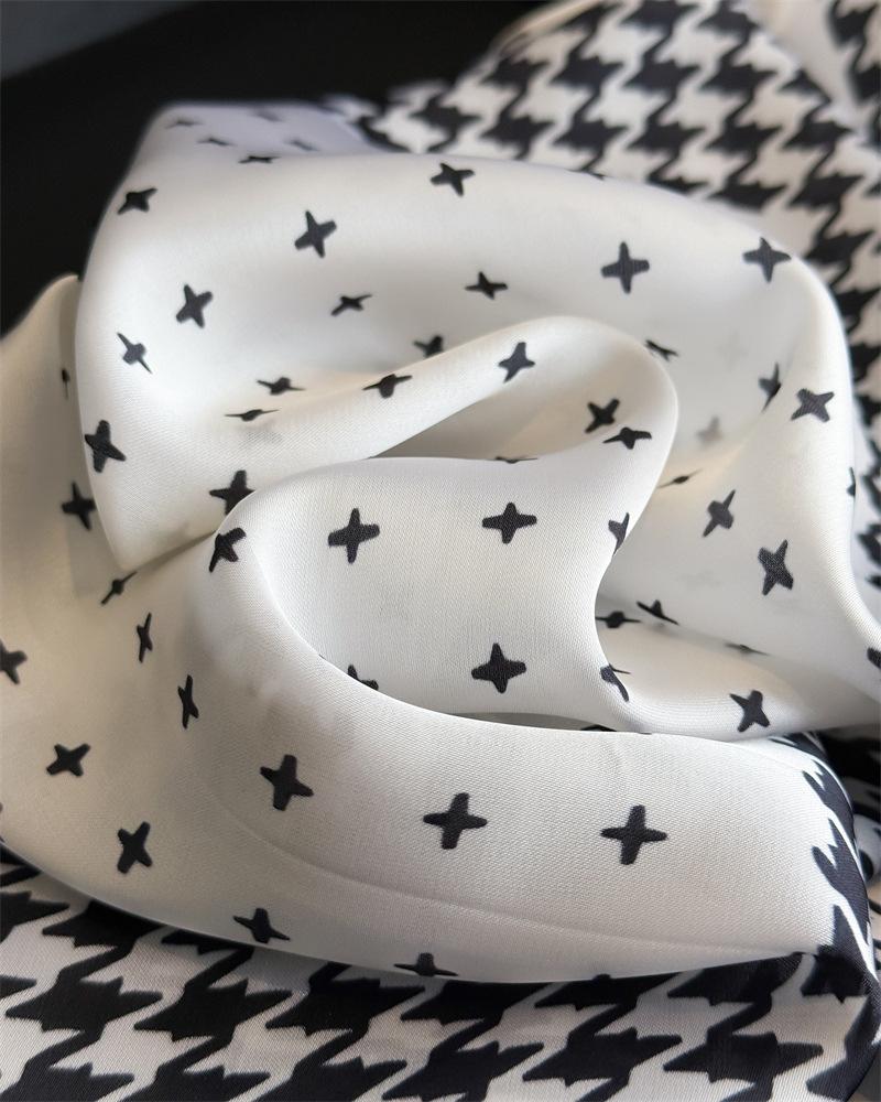Luxury Houndstooth Square Scarf For Women Elegant Ladies Print Hijab Neckerchief Shawl Solid Colour Soft Stain Silk Scarves