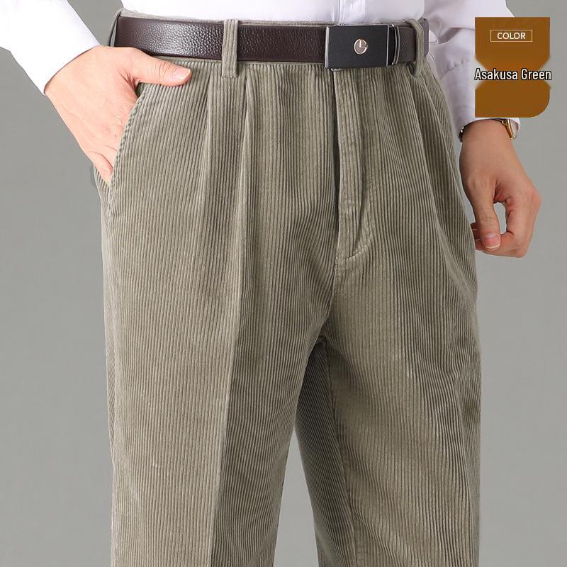 Men’s Wide-Leg Corduroy Pants: Winter-Ready, Pure Cotton, Double Pleat, Loose Fit for Middle-Aged & Seniors, Plus Size Available.