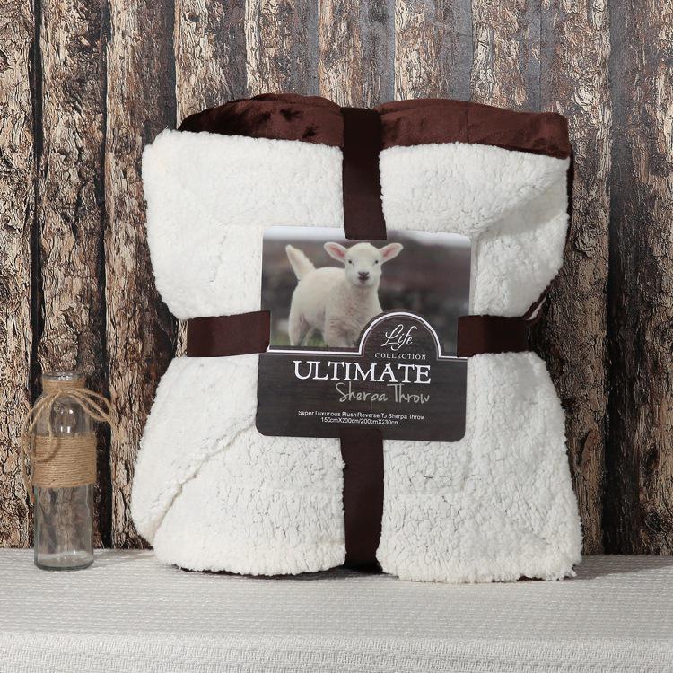 Double-Layer Thickened Flannel and Lamb Fleece Blanket with Solid Color and Custom Logo