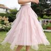 Tulle Skirt for Women Elastic High Waist A Line Long Tutu Fairy Skirt Flowy Layered Tiered Maxi Skirt