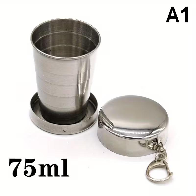 250Ml Stainless Steel Folding Cup Outdoor Travel Camping Portable Collapsible Water Cups With Keychain Retractable Teacups