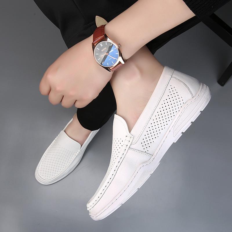Leather luxury Penny Men's Loafers and Slip-ons Casual Shoes Hollow Out Man Moccasins Summer Slip-On Flats Mens Driving Shoes