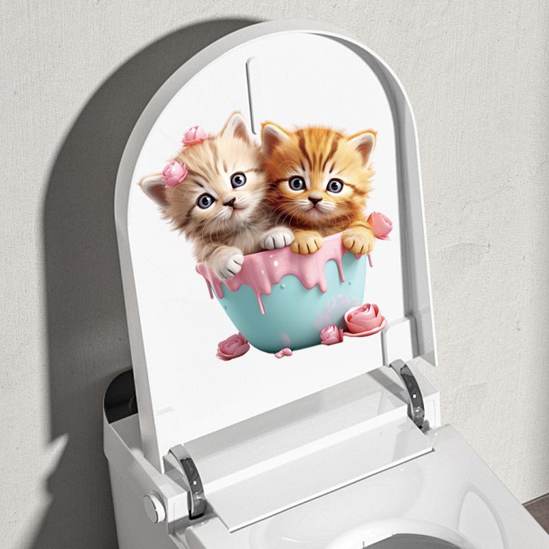 Autocolante Drăguțe Pisică Ceașcă de Ceai Impermeabile Decorațiuni pentru Baie Capac WC pentru Camera Copiilor Vinil Removabil Artă de Perete