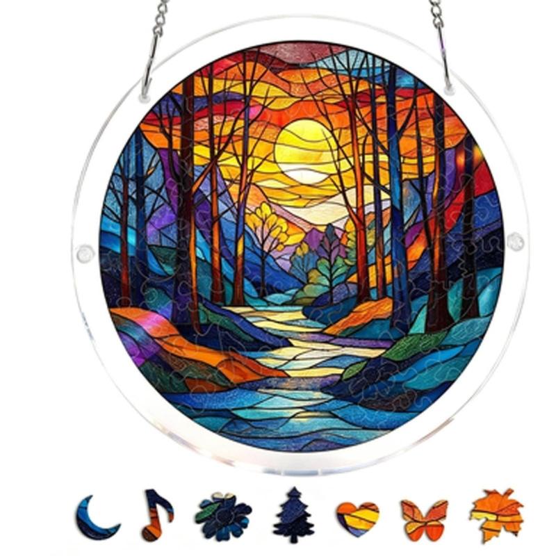 Puzzle Sun Catcher Stained Glass Window Hangings Acrylic Suncatchers Decors for Home Garden Ornament Housewarmings Gift