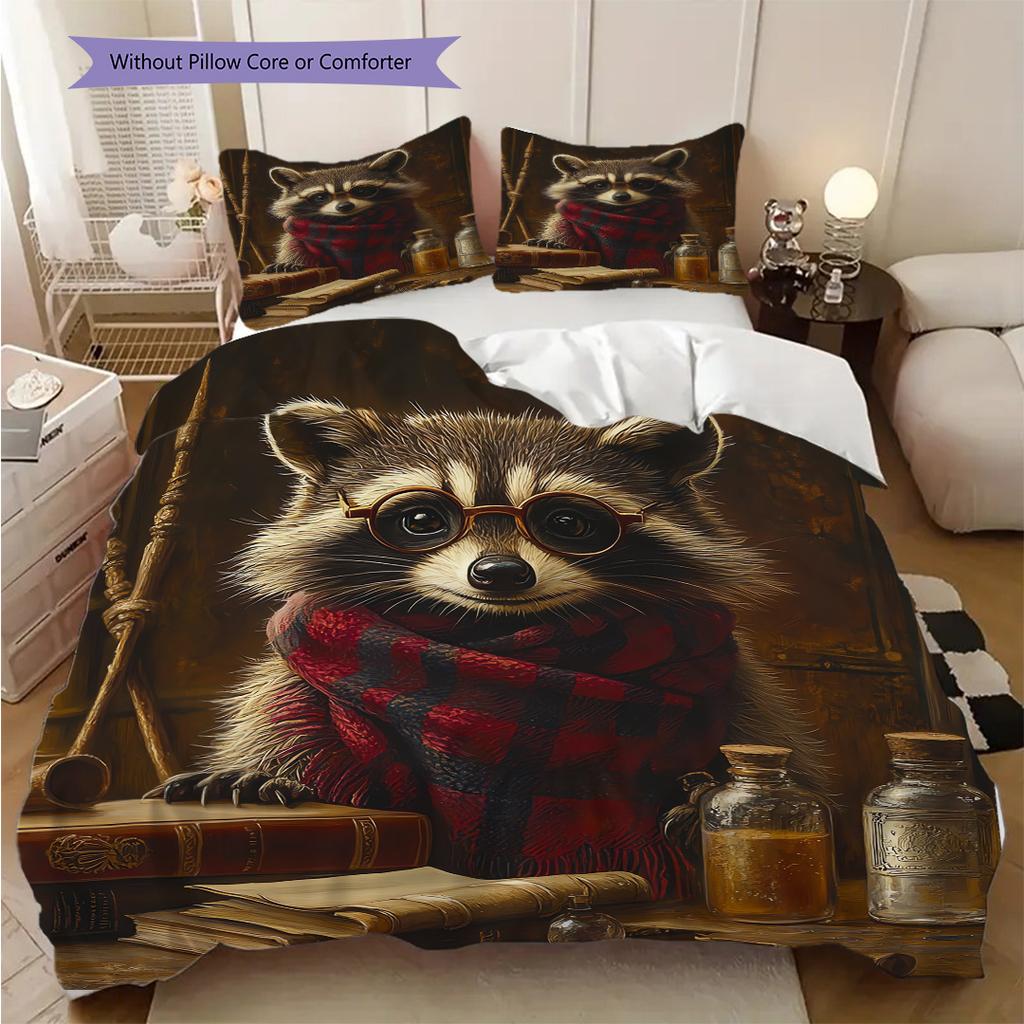 Magic Raccoon Pattern Bedding Quilt Set Quilt Cover Pillowcase Home Decoration Birthday Gift (1 * duvet cover + 2 * pillowcase, without core)