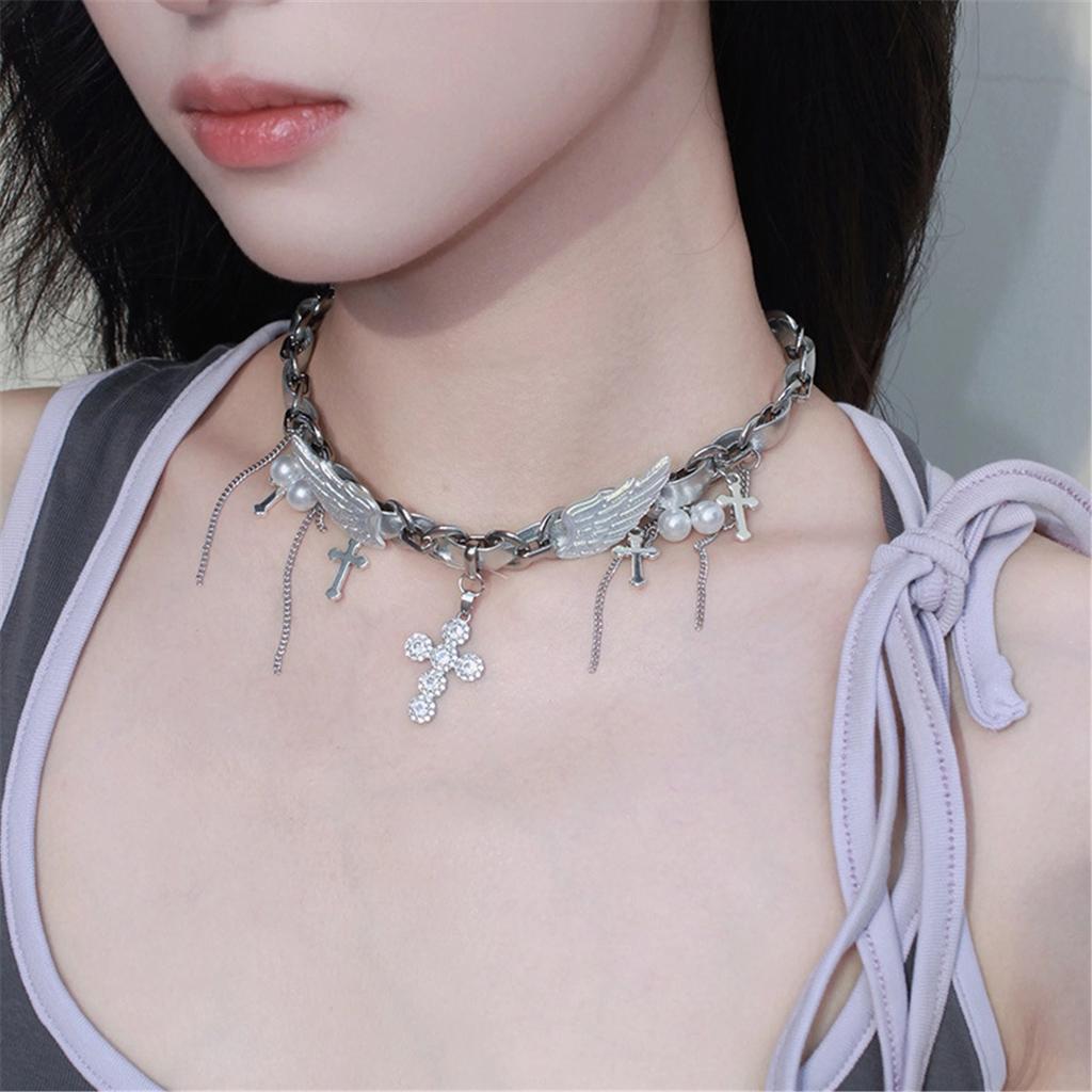 Tooxika Dulce Cool Hottie Aripi de Înger Cruce Colier Nișă Lux Ușor Modă Choker Lanț Osul Gâtului