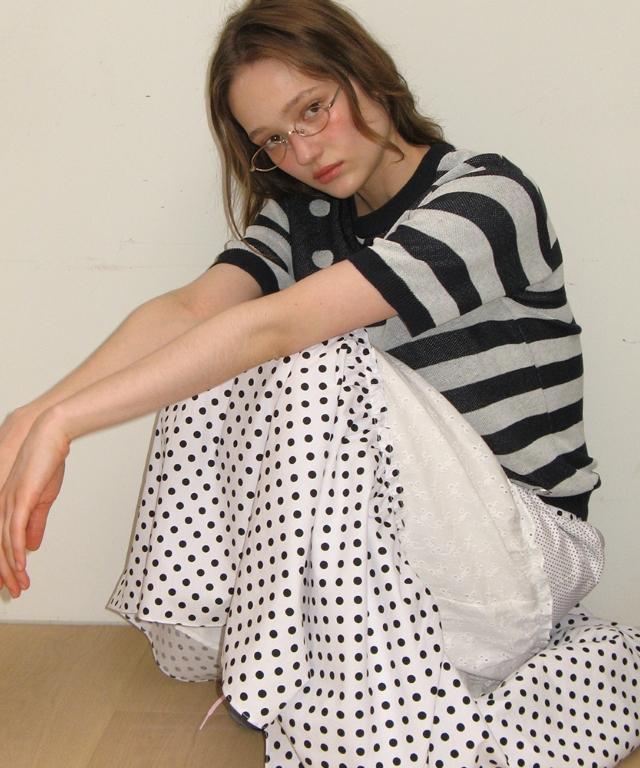 RONRON Dot Stripe Mix Half Knit Navy