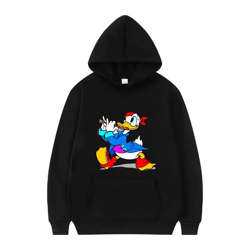 Disney Donald Duck Muster Damen Fleece Sportlich Locker Grau Herbst Oberteile Kleidung Pullover Damen Günstig Y2k Hoodies Herren Sweatshirts