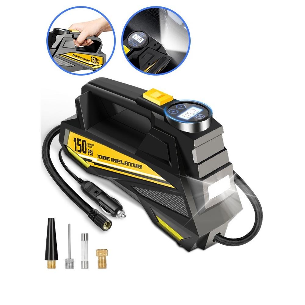 Portable Car Tyre Inflator Digital Air Compressor 12V Fast Tire Inflator with 22mm Cylinder/Auto Stop/LED Light/Digital Pressure Gauge/Handle 150 PSI