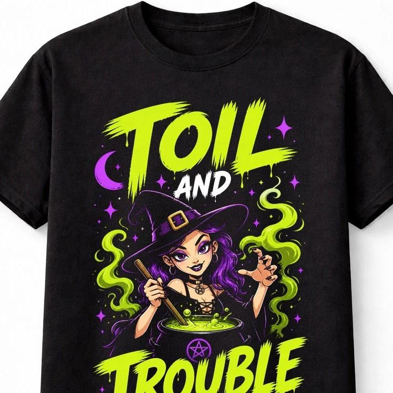 Toil And Trouble Witch Halloween Magic Cauldron Gothic Unisex TShirt S