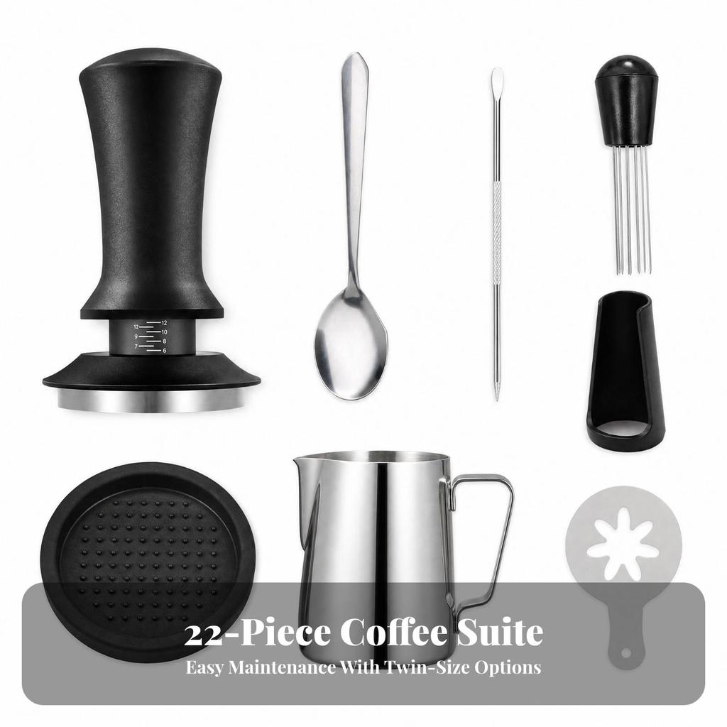 Espresso Tamping Kit with Pitcher Ergonomic Latte Art Set Stencils Non-Slip