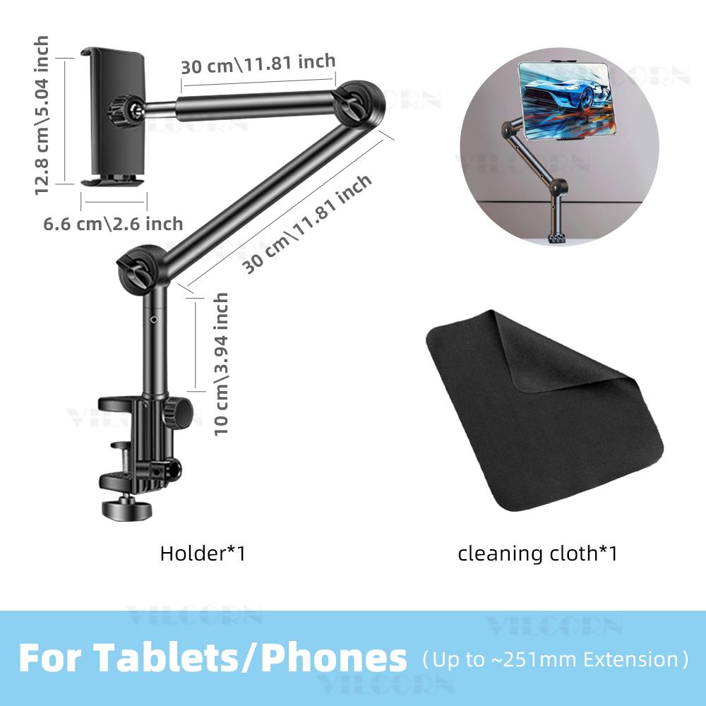 Adjustable Tablet and Phone Holder Bedside Desktop Clamp Stand for Hands-Free Viewing