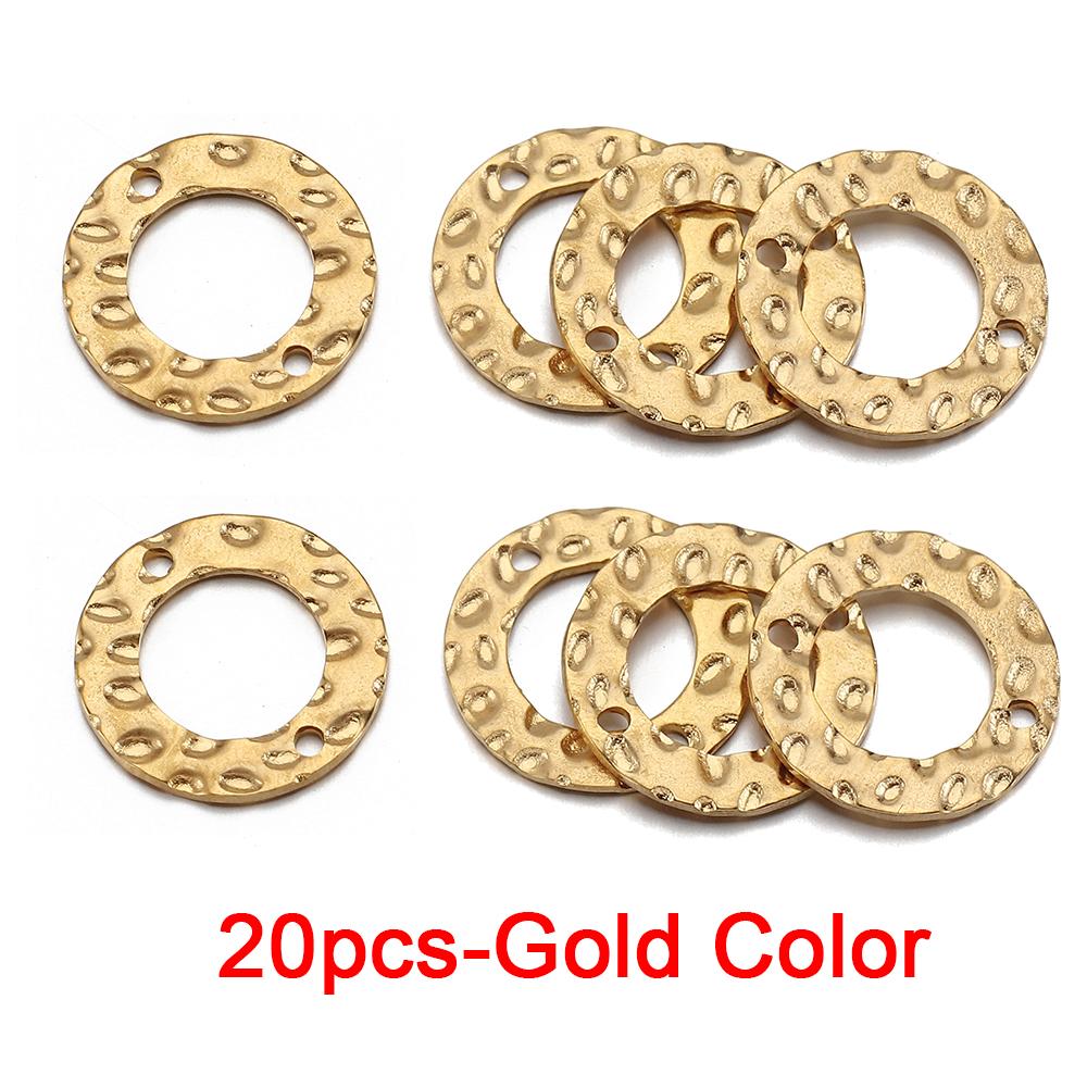 20pcs Stainless Steel Double Hole Texture Circle Ring Gold Color Charms Pendants Earrings Conectors for Jewelry Making DIY