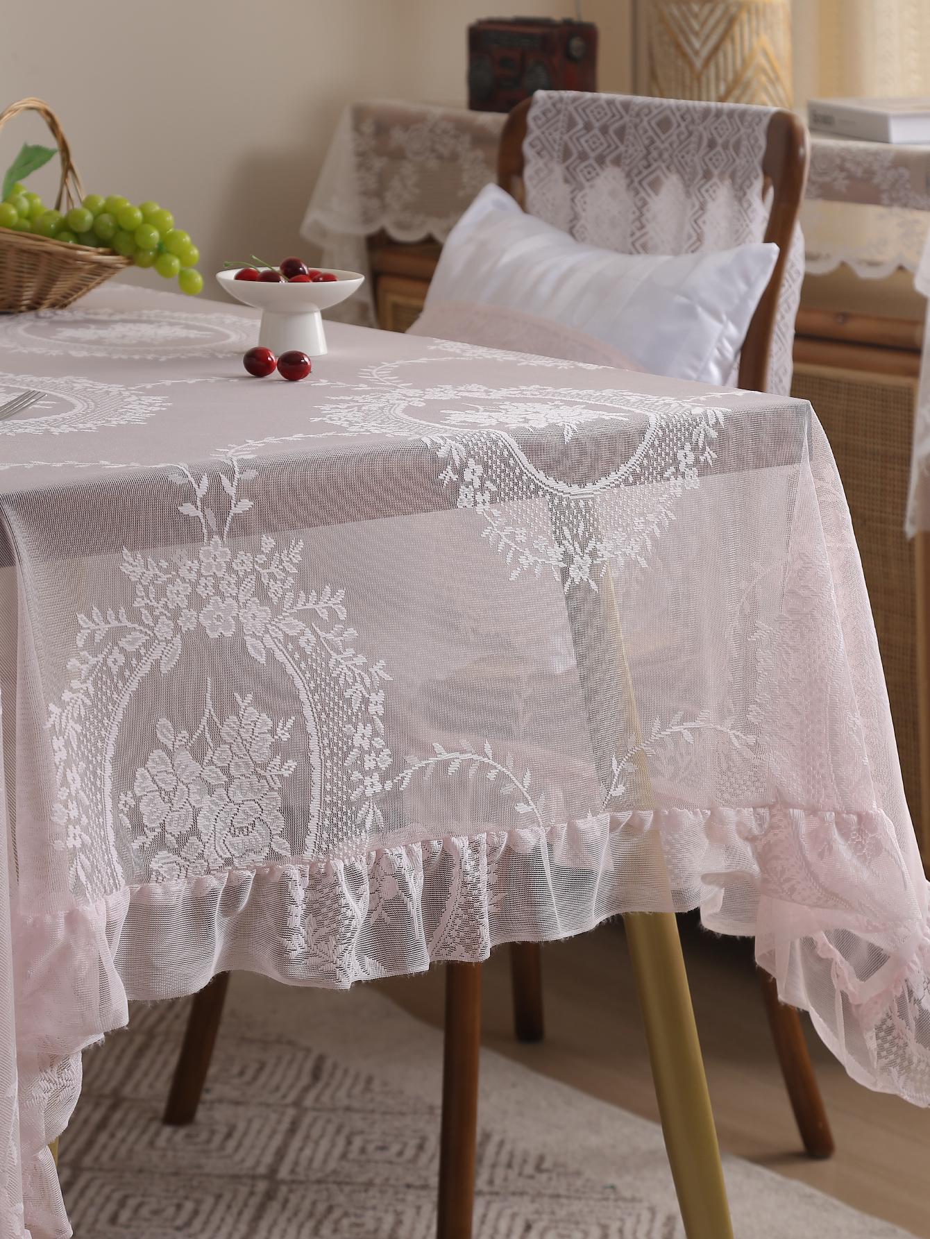 Rustiek Roze Spiegel Bloemen Kant Tafelkleed, Woonkamer Slaapkamer Eettafel Tafelkleed, Bruiloft Festival Huis Tafeldecoratie 140x140cm