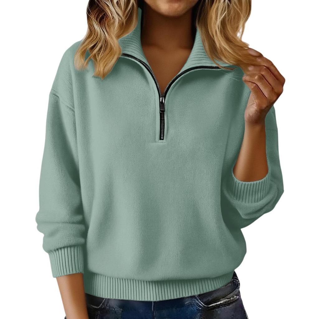 2025 Autumn/Winter High Neck Loose Solid Color Pullover Zipper Knit Sweater